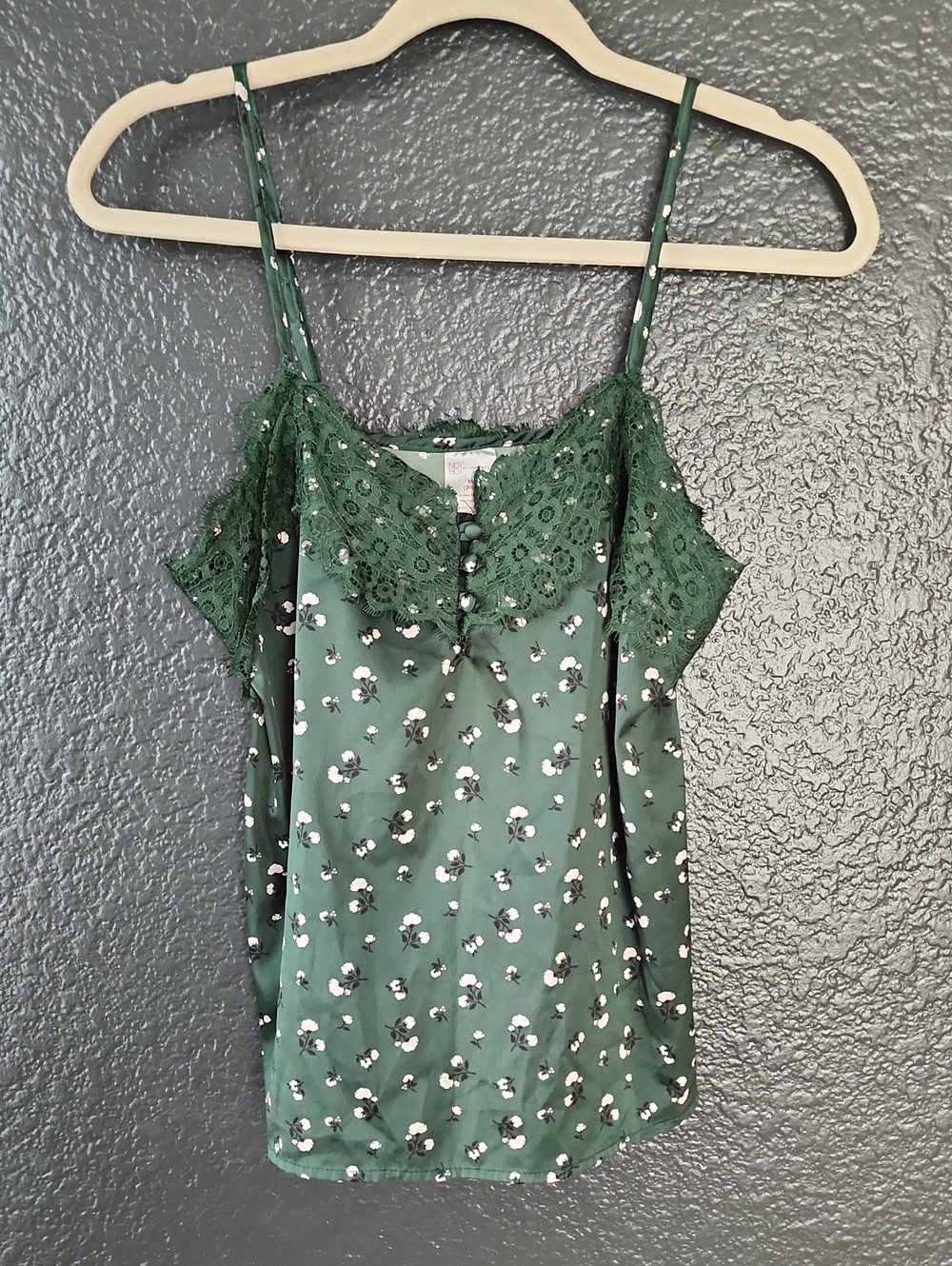 No Boundaries Green Floral Lace-Trim Satin Cami